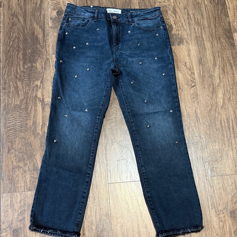 DL1961 Midnight Black Studded Straight Leg Jeans